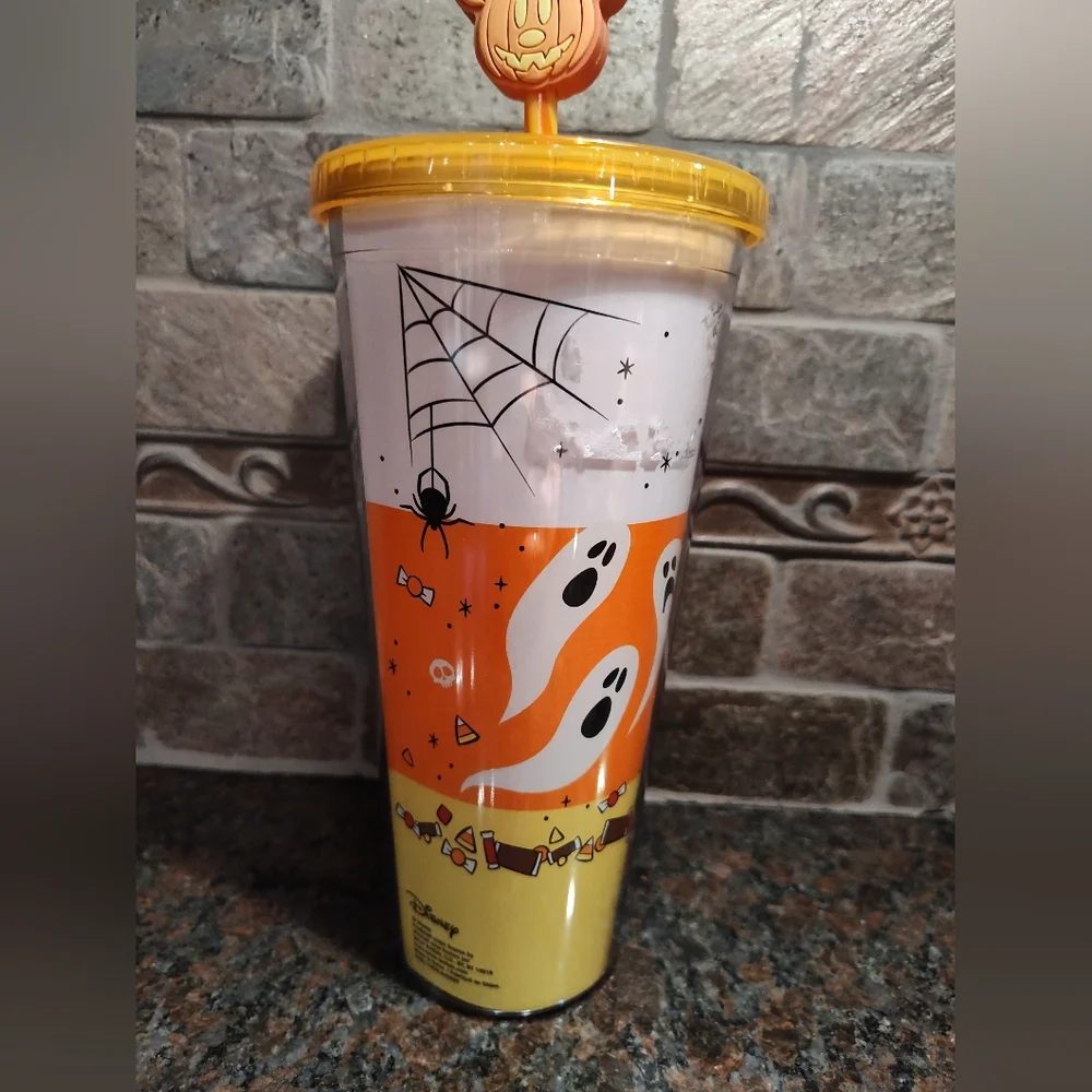Disney Mickey Mouse Pumpkin Topper Acrylic Travel Tumbler with Straw